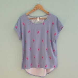 Tacera Blue and Pink Striped Blouse